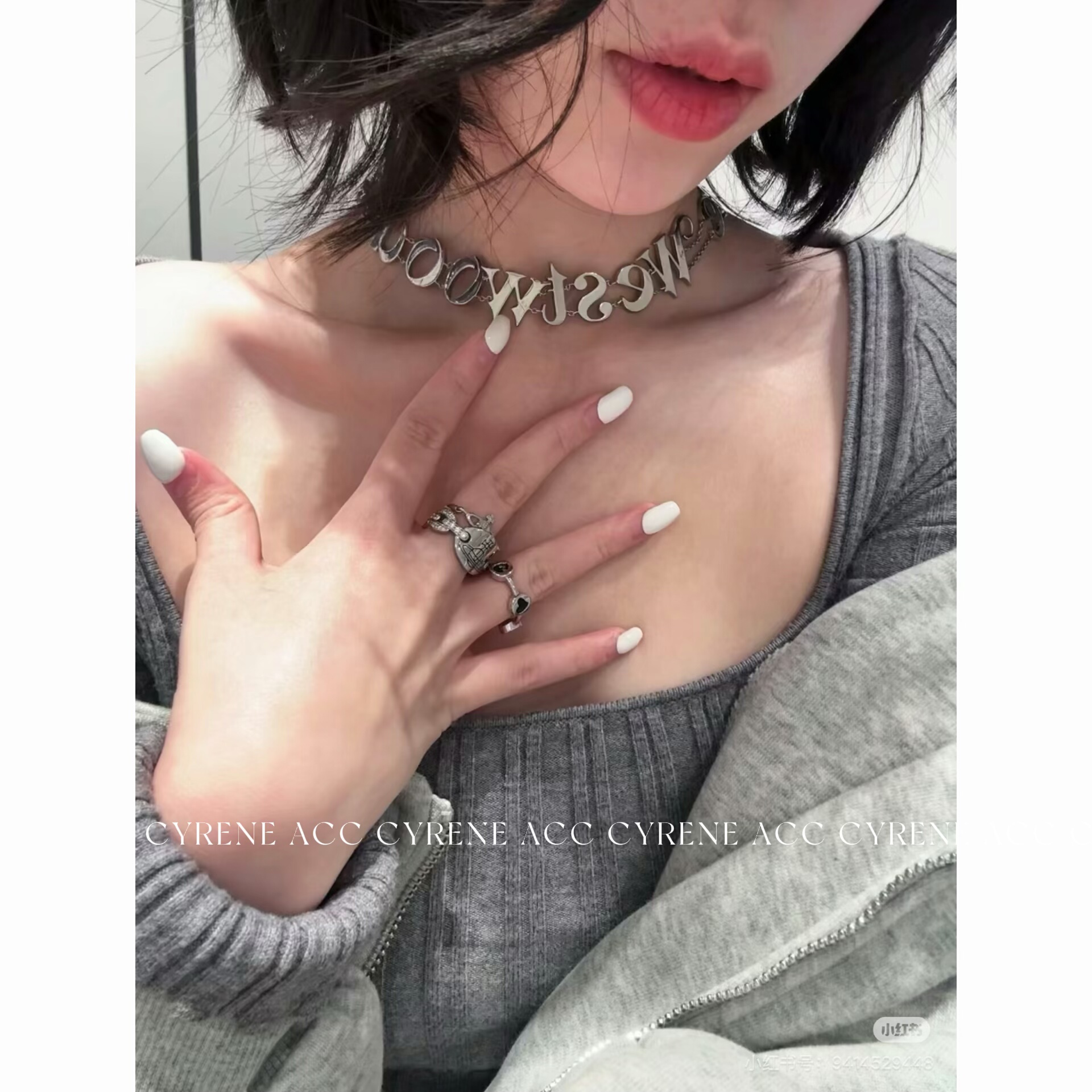 Choker镜面字母吊坠土星项链女小众设计感高级感锁骨链爆款颈链