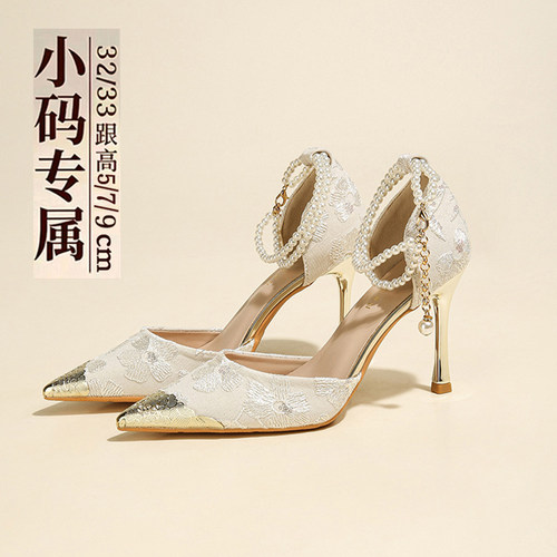 小码一字扣高跟鞋3233尖头单鞋