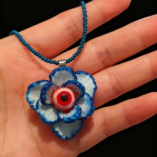 哥特暗黑系眼球眼珠立体多层花朵吊坠项链生日礼物可定制颜色