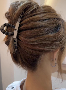 早春豹纹高级感鲨鱼大号抓夹H字母撞色鲨鱼夹饱满后脑勺发夹头饰