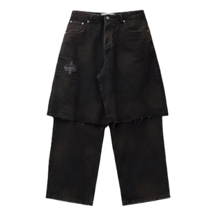 Trousers层叠黑色水洗阔腿拼接牛仔裤 PIET Denim Black Layered