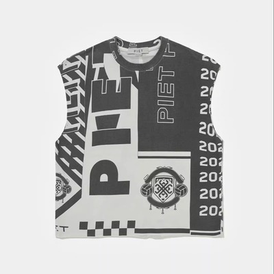 Piet Scarves Raw Edge Oversized Tank Top黑白满印水洗毛边背心