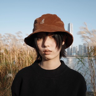 Hat王一博同款 Bucket 袋鼠帽子灯芯绒平顶渔夫帽盆帽 Cord Kangol