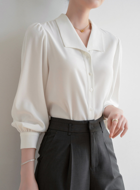 春季白色长袖通勤面试衬衫女气质法式职业上衣雪纺职场轻熟风衬衣