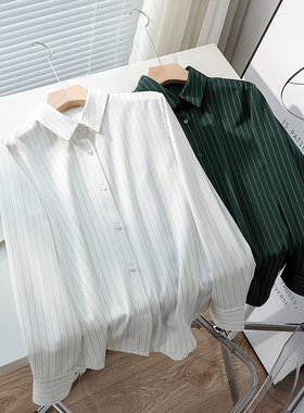 白色条纹衬衫女设计感小众上衣2026春长袖通勤面试职业装洋气衬衣