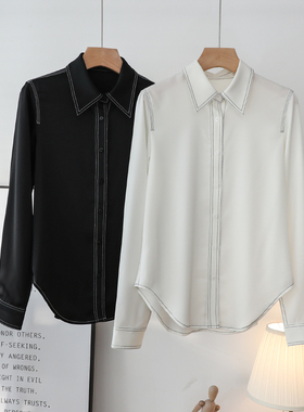 气质高级感缎面白衬衫女设计感小众衬衣职业上衣面试正装秋季2025