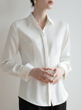 春季新款面试衬衣缎面气质设计感优雅法式职场通勤长袖白色衬衫女
