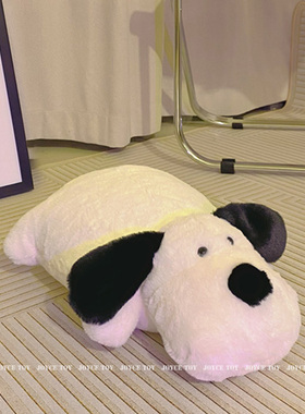 黑白趴狗抱枕玩偶修勾靠垫可爱小狗公仔女生坐垫床上睡觉生日礼物