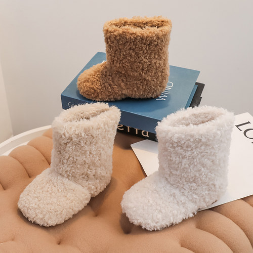 韩版冬季款女童靴加绒保暖套筒毛毛短靴休闲软底儿童羊羔毛雪地靴