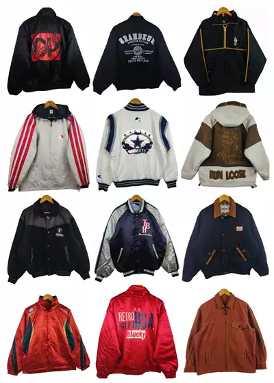 Vintage Collection Vintage Second-Hand Retro Fashion Sports Khaki Street Hip-Hop Color-Blocking Embroidered Jacket 16