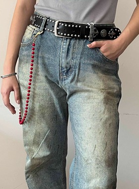 Lifenotes美式高街慵懒松弛裤男女设计高级感废土黄泥泼墨牛仔裤