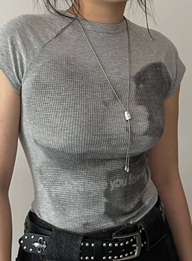 Lifenotes小熊正肩t恤短袖女圆领短上衣弹力修身基础款显瘦内搭