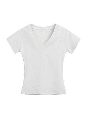 Lifenotes夏季纯欲修身V领短袖短款正肩T恤女上衣多色简约显瘦