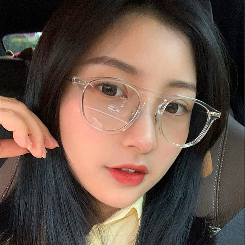 林妙妙同款眼镜透明色防蓝光平光镜圆脸素颜眼镜框可配度数加散光