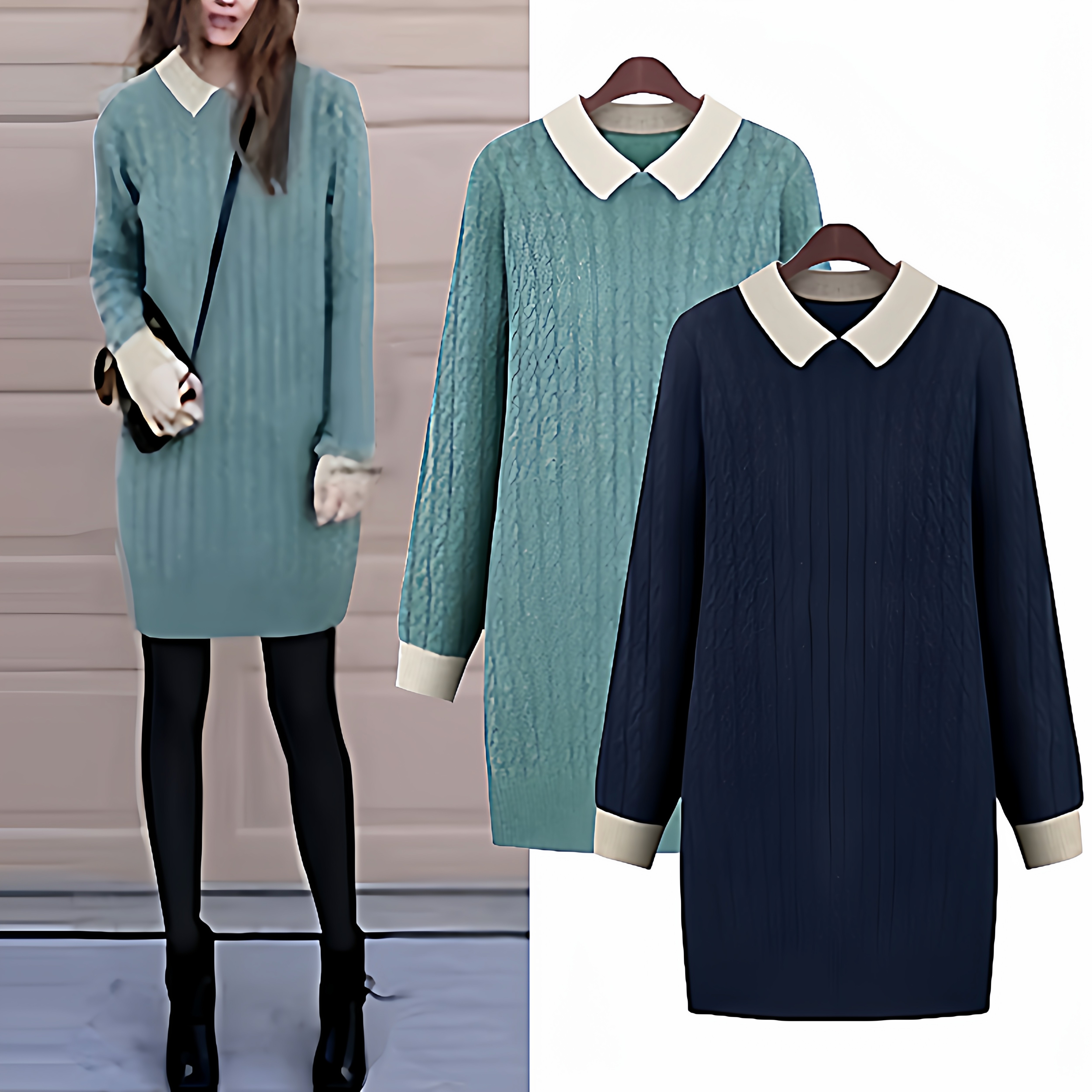 孕妇毛衣秋冬装新款外套宽松套头中长款羊毛打底衫翻领针织毛衣裙