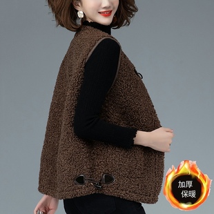 羊羔绒马甲背心外套秋冬季2025年新款妈妈装皮毛一体女式短款马夹