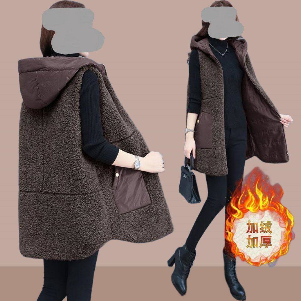 羊羔毛马甲外套女士2025新款秋冬季宽松棉马夹外搭中长款加厚背心