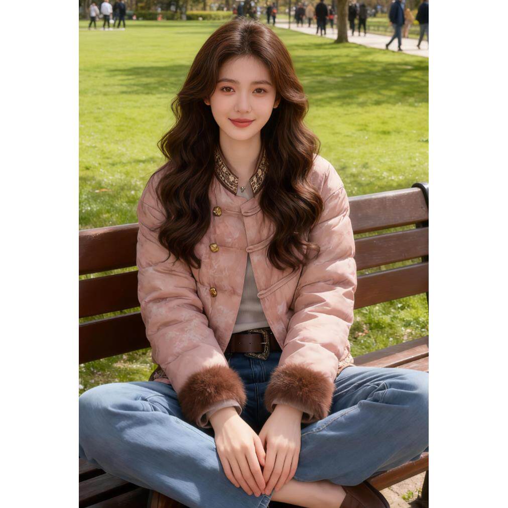 韩版时尚高级感拼色百搭棉服女2025冬季新款小众洋气圆领显瘦外套