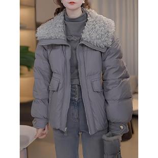 欧货羊羔毛翻领羽绒棉服女2025冬装新款小个子时尚爆款面包服外套