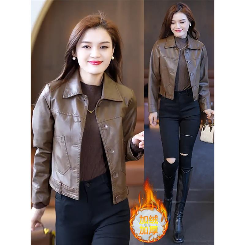 加棉加厚皮衣外套女2025秋冬新款洋气减龄百搭小个子短款夹克上衣