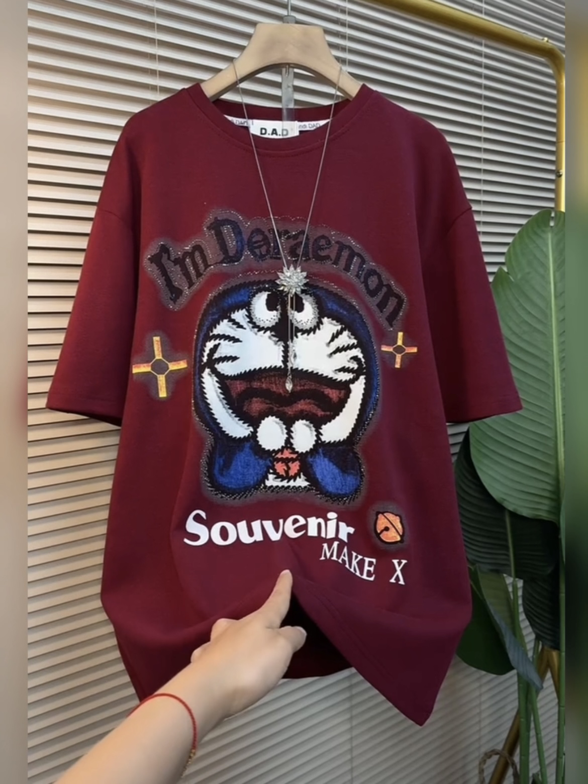 秋冬大码重工刺绣卡通叮当猫短袖T恤女宽松显瘦洋气减龄上衣打底