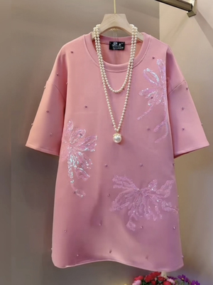 秋冬大码女装重工亮片蝴蝶刺绣大T高级感减龄中长款内搭外穿小众