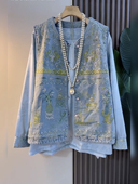 套装 国风重工牛仔刺绣马甲打底衫 减龄内搭外穿小众 新中式 早春大码