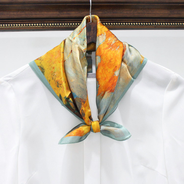 经典款油画白桦树真丝漂亮丝巾女