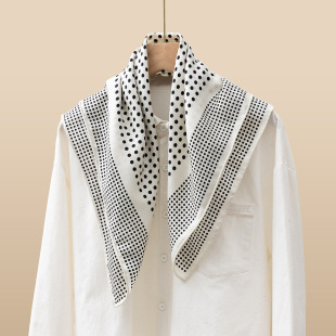 黑白波点山茶花知性优雅真丝羊毛围巾女冬季双面简约大气保暖披肩