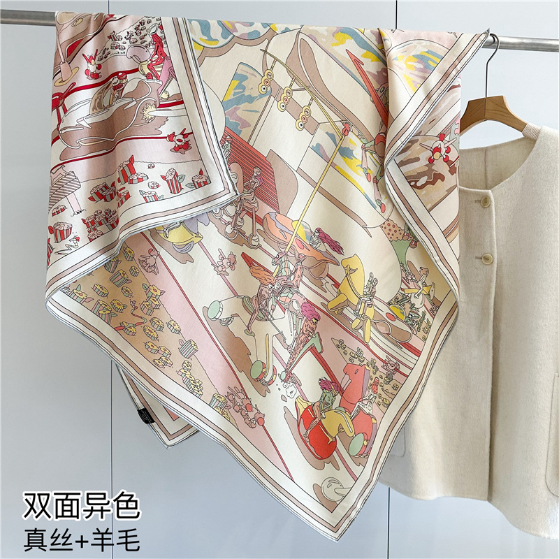 AB双面丝绒真丝羊毛披肩保暖围脖