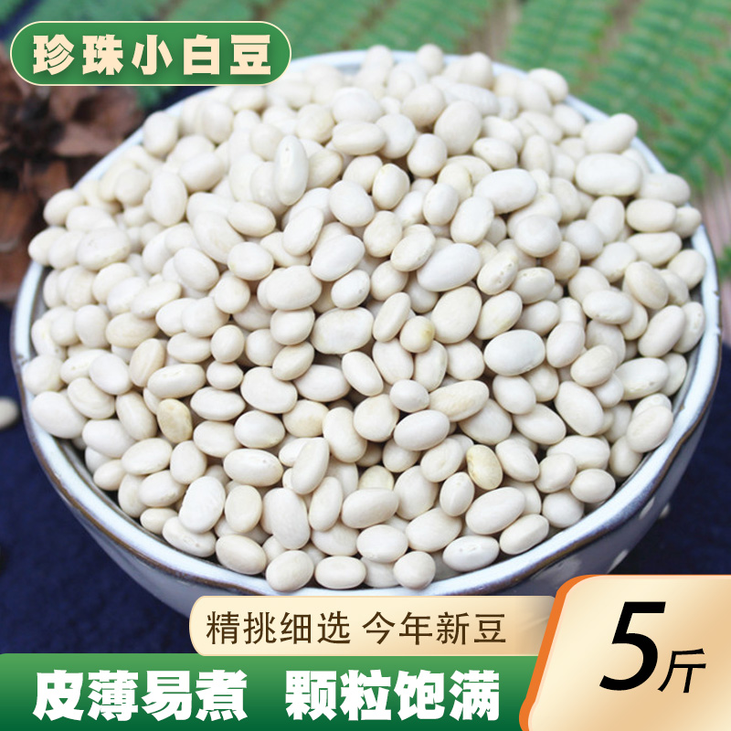 珍珠小白豆5斤 新货农家自种白芸豆白豆炖菜煲汤豆类粗粮五谷杂粮