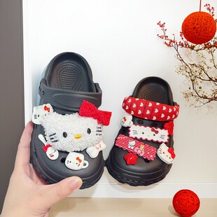 女童黑色洞洞鞋可外穿儿童女孩宝宝轻便防滑透气夏季拖鞋2026新款