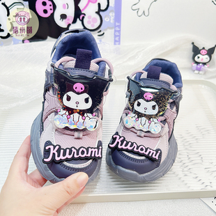 女童运动鞋春秋款皮面小朋友轻便跑步软底大童初中学生春秋老爹鞋