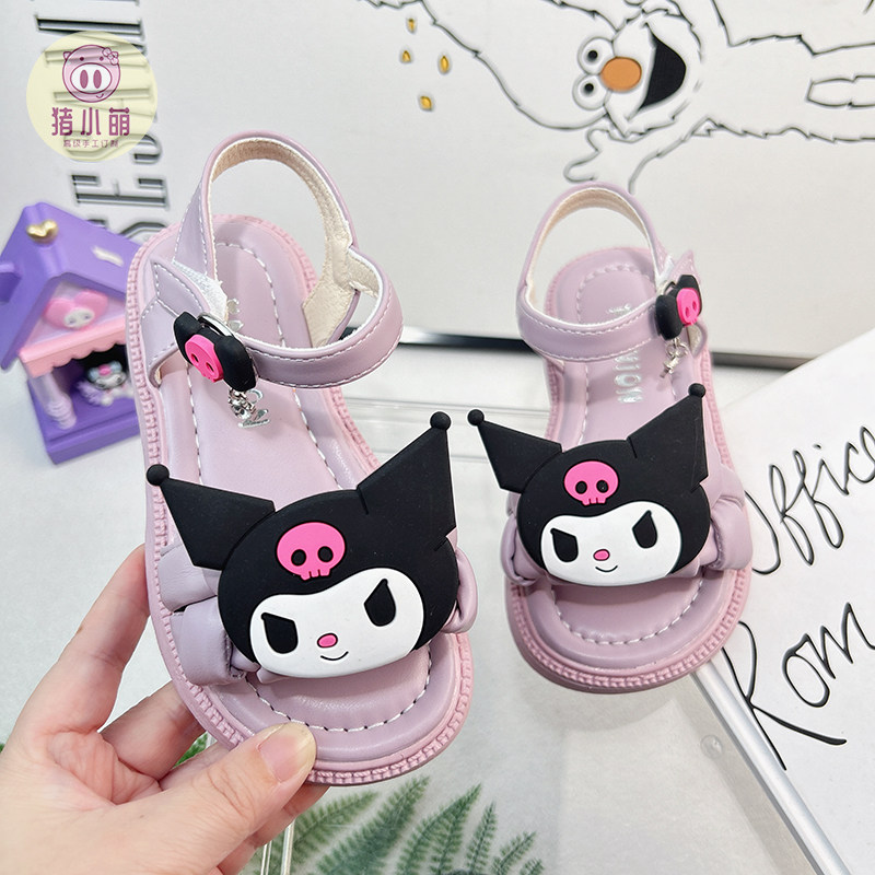 公主风紫色露趾凉鞋秋款夏天海边夏款软底女童鞋子2025年网红新款