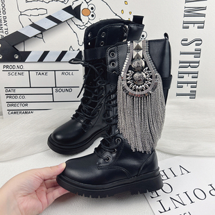 儿童黑色过膝长靴女童秋季冬季高筒长筒公主靴子冬款秋冬单靴春秋