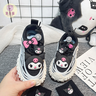 女童黑色老爹鞋女款春秋透气女孩儿童品牌运动鞋2026春款春季新款