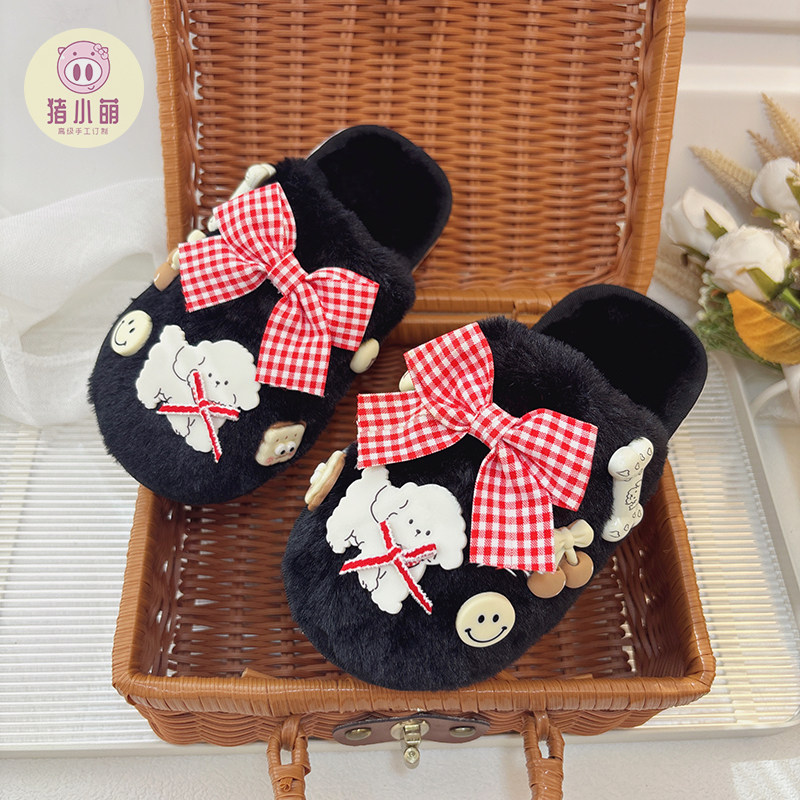 女童黑色棉拖鞋冬儿童宝宝室内家居棉拖秋冬季2026年冬季新款拖鞋