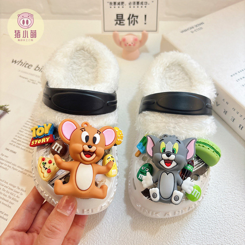 冬季2026新款男童洞洞鞋加绒防滑棉拖鞋儿童拖鞋毛毛小孩宝宝保暖