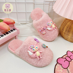 可爱女童粉色棉拖鞋毛毛拖鞋家居室内冬季保暖防滑儿童居家高级感