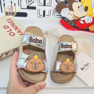 儿童勃肯拖鞋男童女童中大童小孩一字拖防滑时尚凉拖外穿2025新款