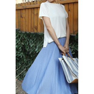 t恤上衣女装 云栖橪丝羊绒侧开叉纯色简约宽松短袖 夏 春野来信