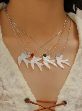 四时彩珠飞燕简约设计飞鸟项链