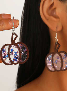 Halloween wooden earrings万圣节木质南瓜幽灵y2k千禧风城堡耳环