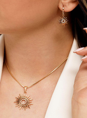 太阳花小香风独特耳环项链套装