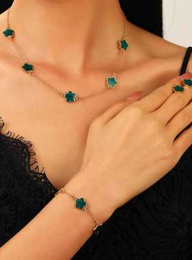 首饰套装新款花瓣韩版五叶草项链