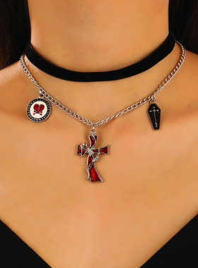 稀奇古怪千禧风黑色绒布蕾丝颈链