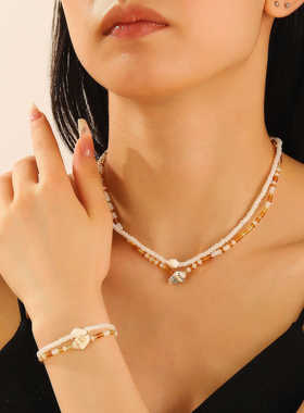 夏日倾情清新黄白色米珠项链手链