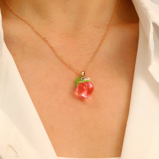 Fruit necklace可爱水果草莓蜜桃锁骨链彩色甜美立体文艺清新项链