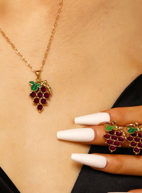 Grapes jewelry紫色葡萄清新夏日水果项链耳环套装甜美田园风饰品