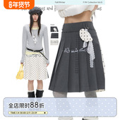 BETWEENAND「翎序双生」冬季 学院正反两穿拼接灰白波点百褶裙中裙